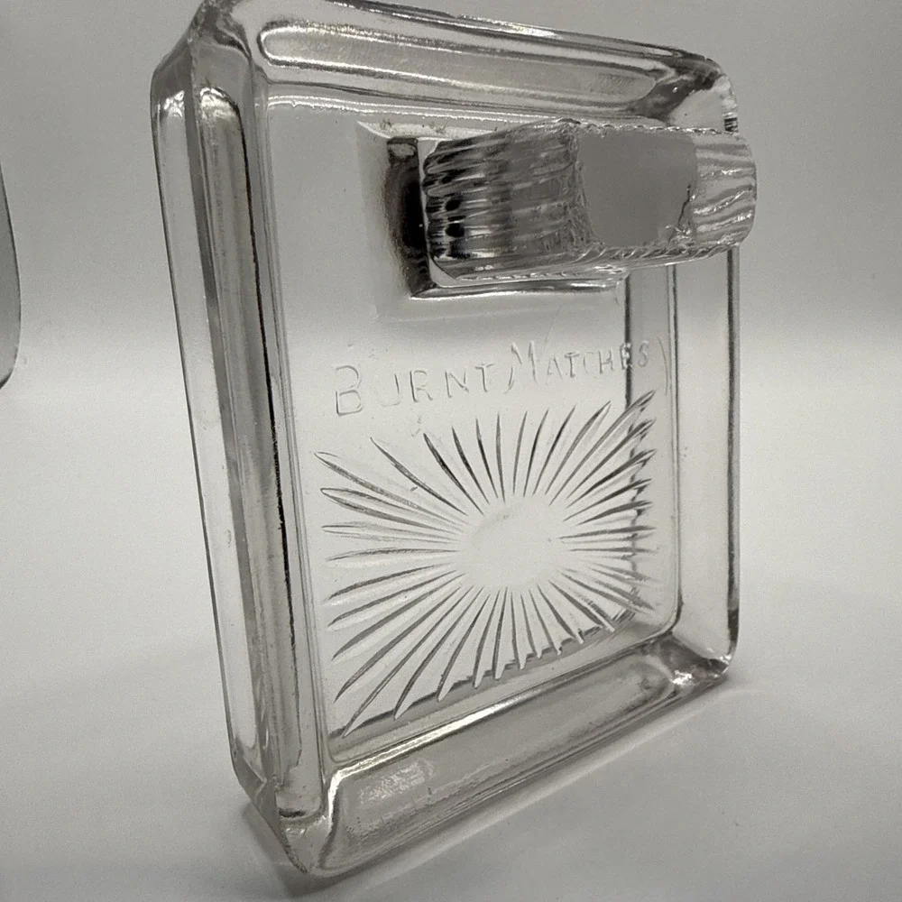 Vintage Pressed Glass Match Holder Striker Burnt Matches Smoking Accessories